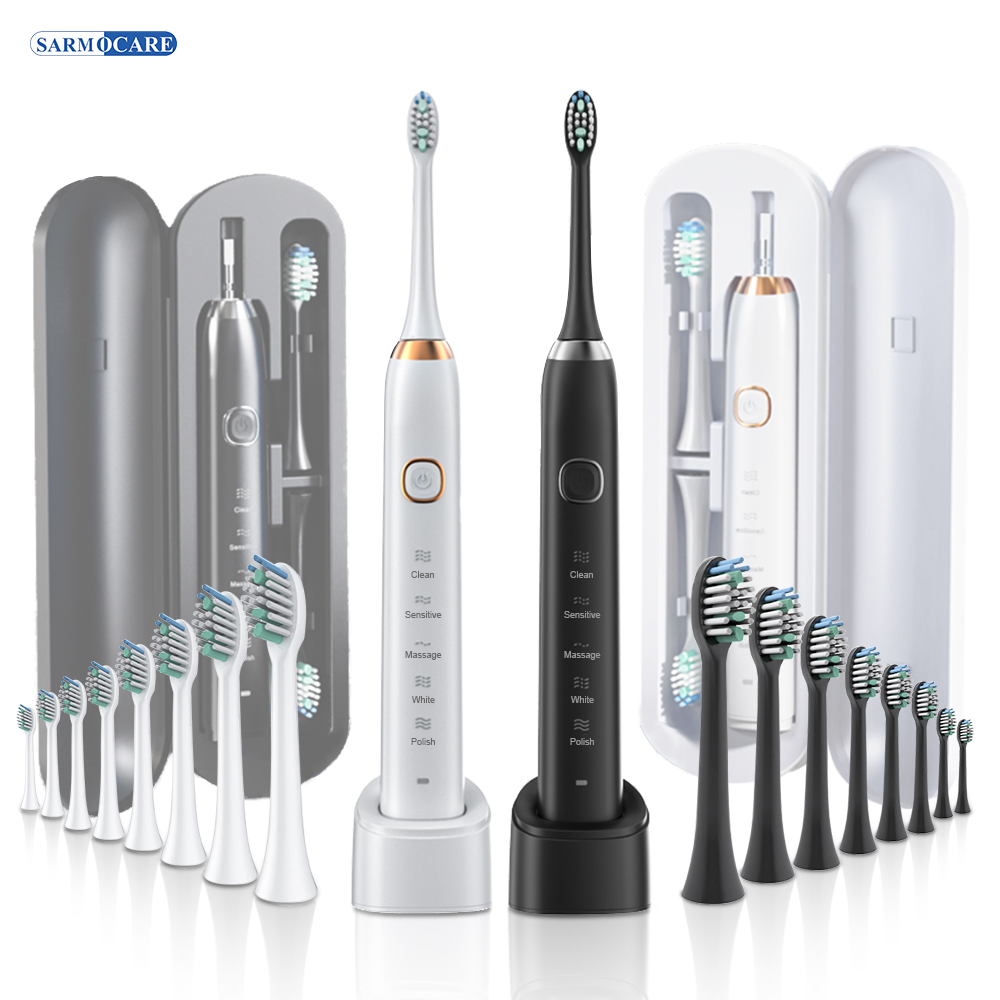 Teeth Whitening Or Tooth Whitening - Elektrische Schallzahnbürste, 8 Bürstenköpfe, intelligente Ultraschall-Zahnaufhellung,