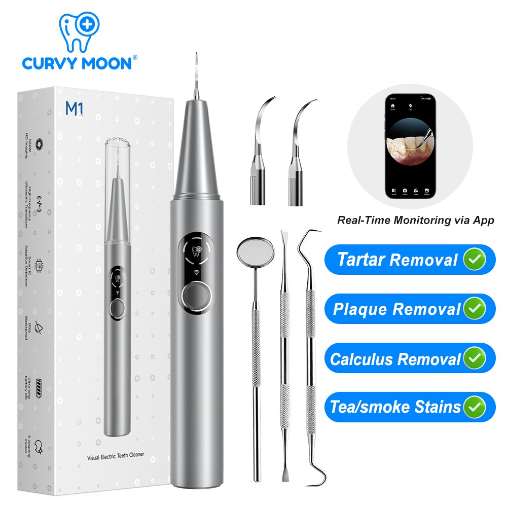 Teeth Whitening Or Tooth Whitening - CURVY MOON Sichtbarer elektrischer Ultraschall-Zahnreiniger mit