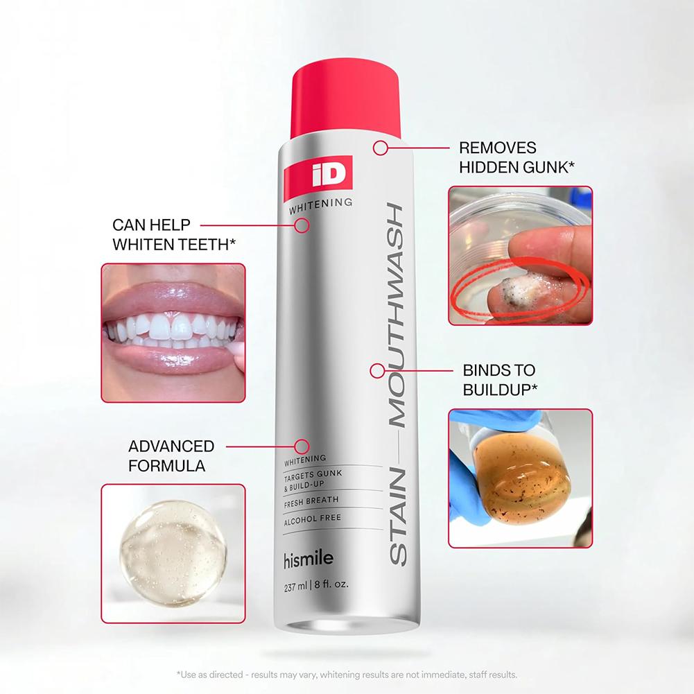 Whitening Mouthwash - Hismile iD Alkoholfreies Mundwasser, Tiefenreinigung, Fleckenentfernung,