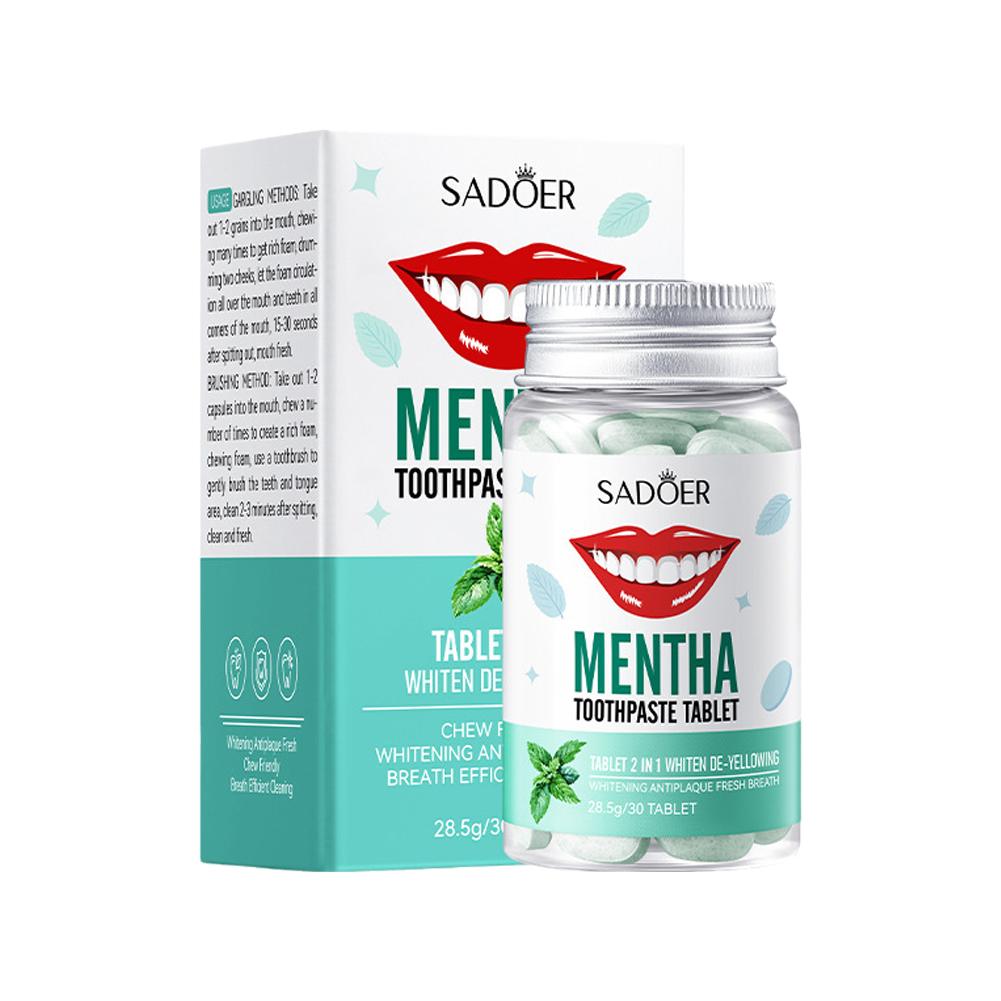 Whitening Mouthwash - Feste Minz-Zahnpasta-Tabletten, Minzgeschmacksrichtungen, Zähne, Atem, Mundwasser,