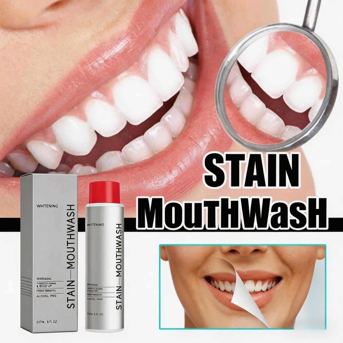 Fleckenbleichende Mundspülung, – Teeth Whitening Promotion Bewertung und Preis